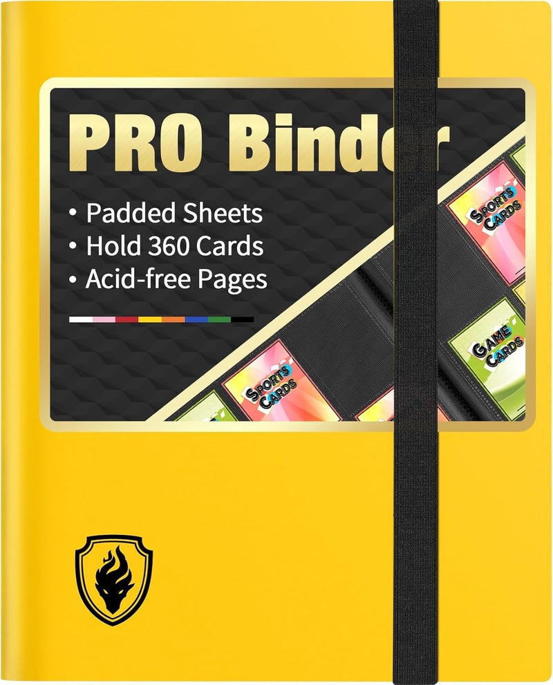 Fabmaker Heavy Duty Card Binder, 9 Pocket Trading Card Binder Holds 360 Cards, Sleek Side-Loading Card Album, Sturdy Card Collection Folder for Game Cards, Sport Cards, Yellow - Image 1